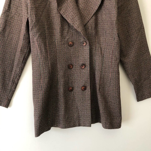 Vintage 90s Double Breasted Blazer Houndstooth Print Brown Red Women's 12 - Picture 4 of 7